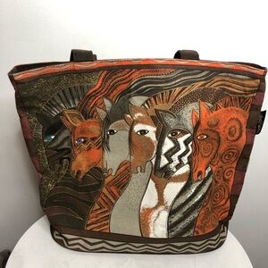 Laurel Burch Moroccan Mares Canvas Tote Multicolor Horse Motif